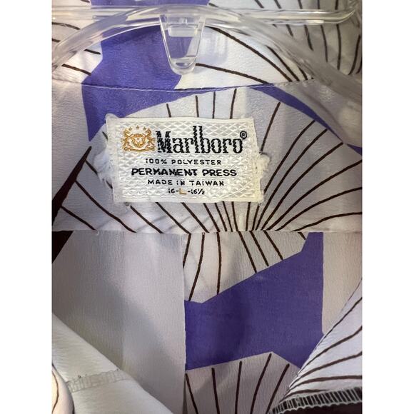 Vintage Marlboro White Brown Purple Spiral printed Short Sleeve Shirt  Large EC - Picture 4 of 7